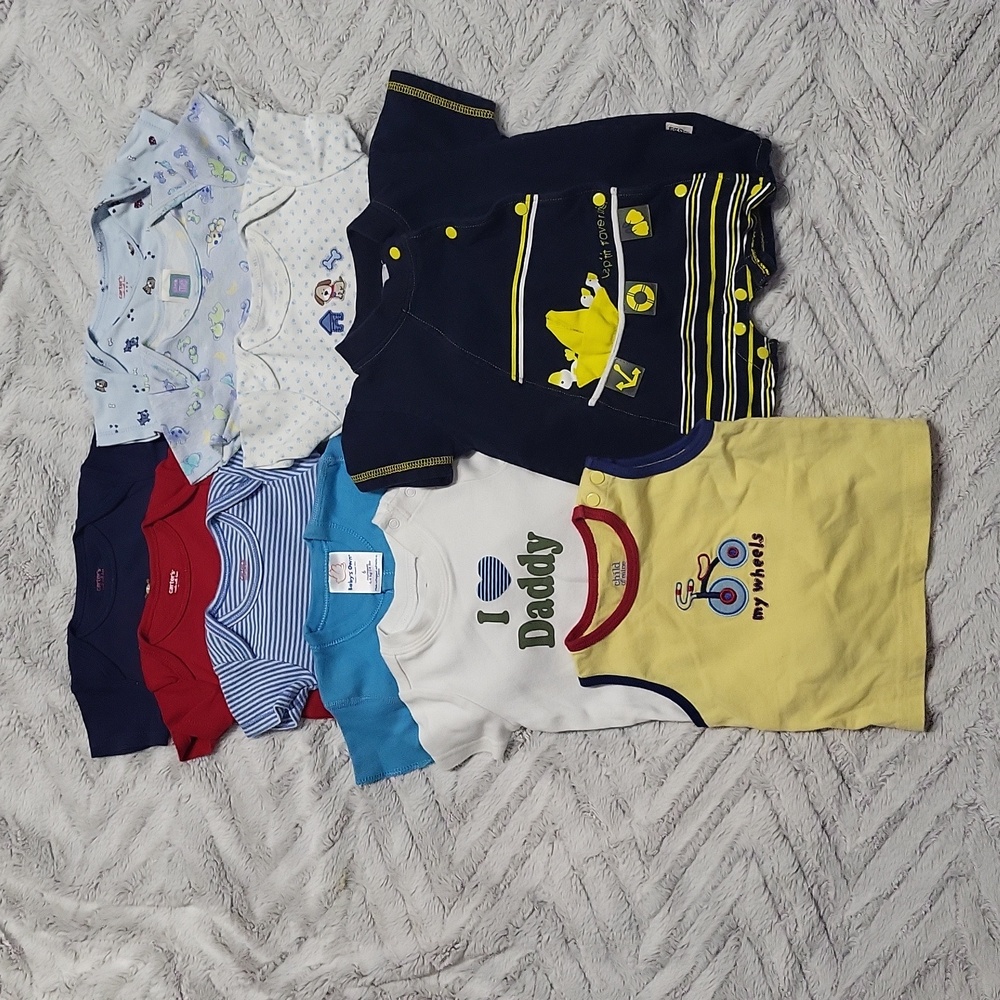10 pc baby boy clothing lot 6M Carter's onesies NWOT tank top outfit red blue